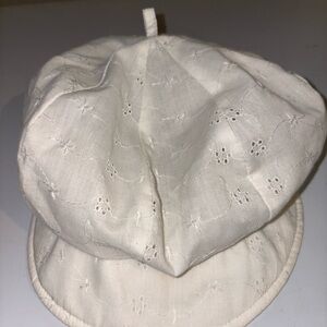 1960s 70s floral lace eyelet embroidered semi sheer white cotton news cap